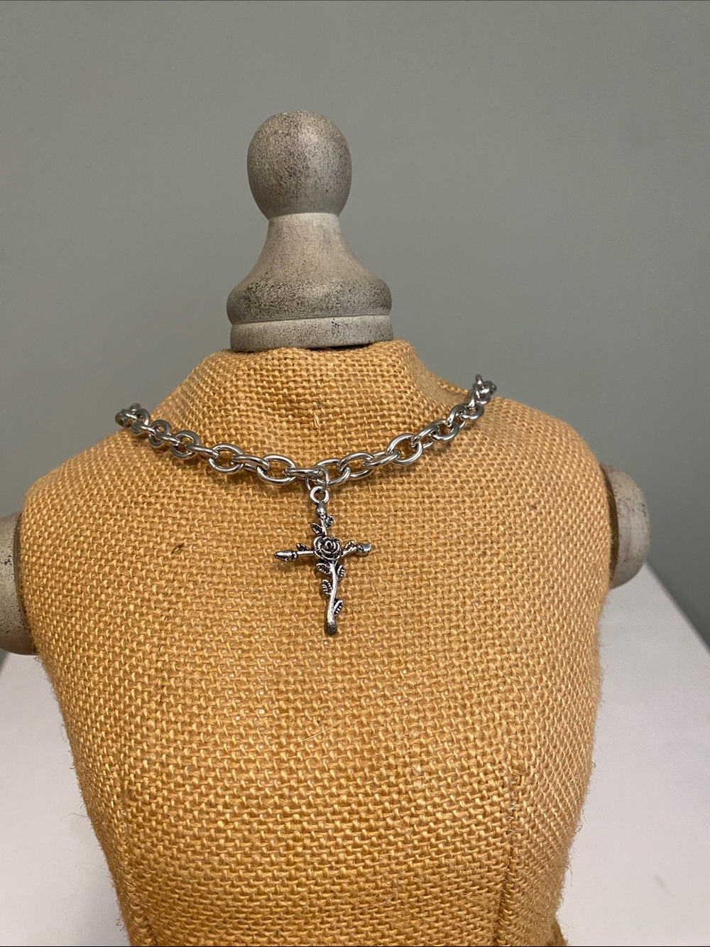 Sterling-Look Silver Rose Cross Pendant Chain Necklace - Women's Jewelry